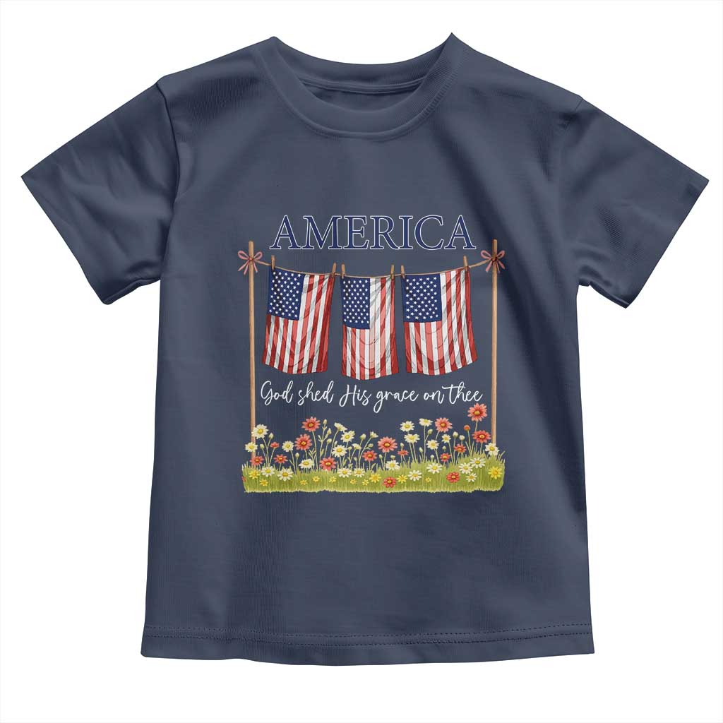 Funny America God Shed His Grace On Thee Toddler T Shirt 4th Of July Christian American Flag - Wonder Print Shop