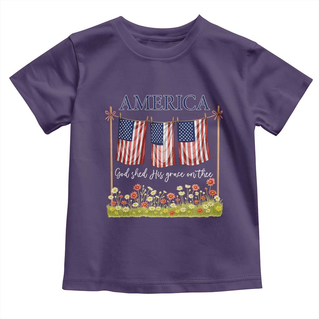 Funny America God Shed His Grace On Thee Toddler T Shirt 4th Of July Christian American Flag - Wonder Print Shop