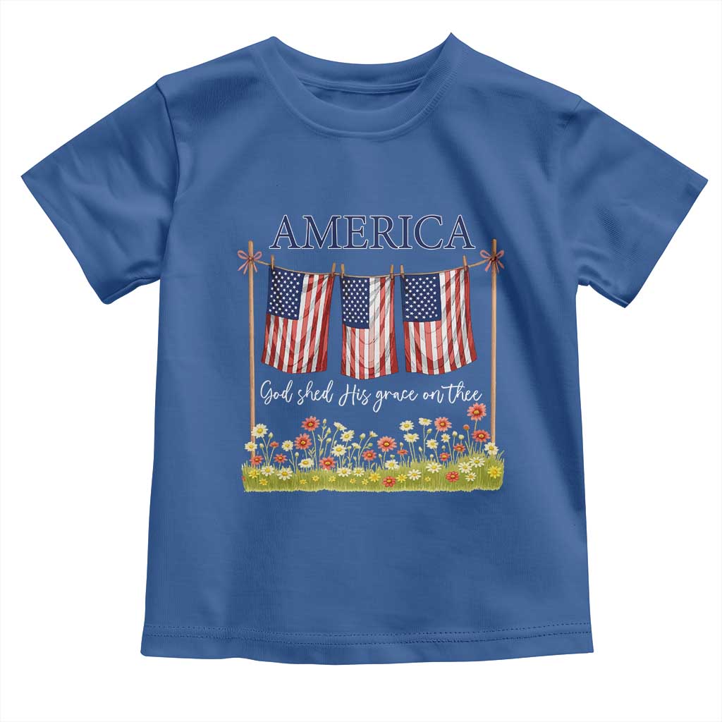 Funny America God Shed His Grace On Thee Toddler T Shirt 4th Of July Christian American Flag - Wonder Print Shop