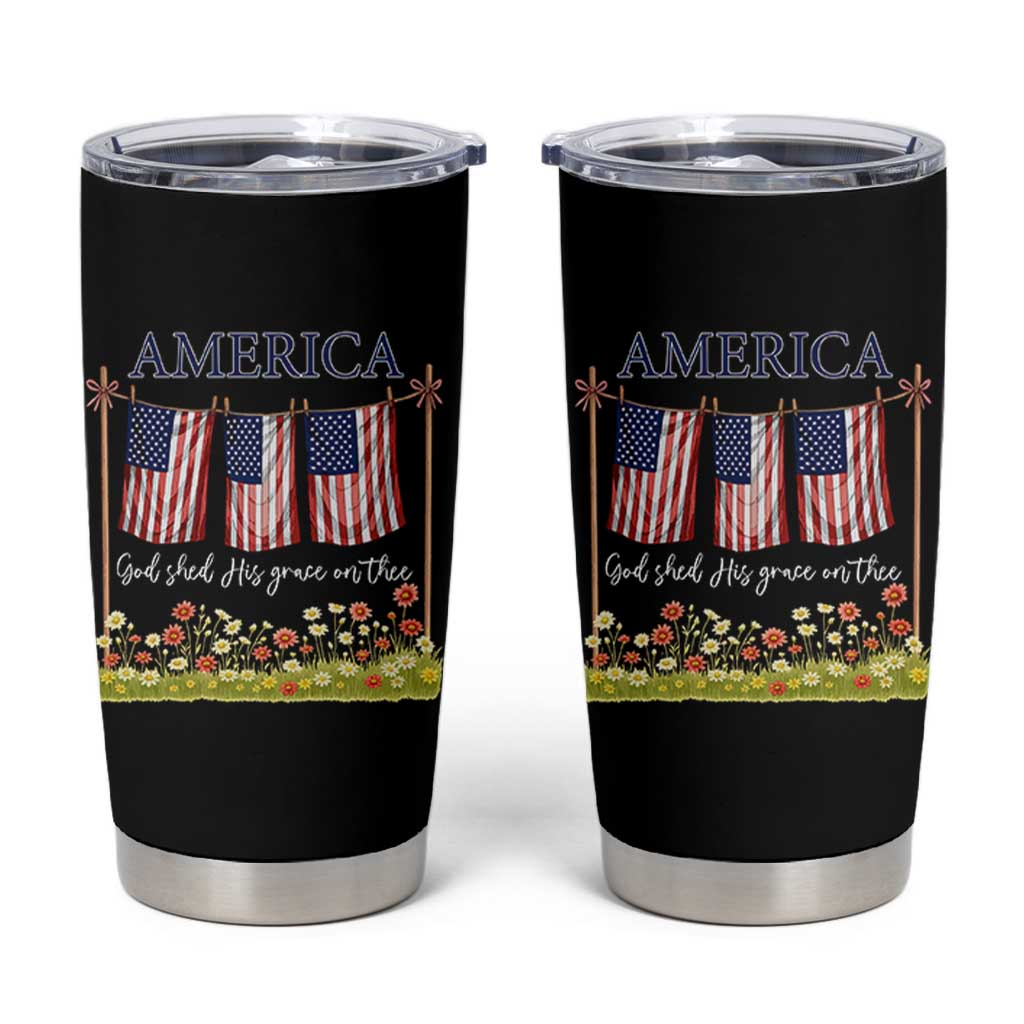 Funny America God Shed His Grace On Thee Tumbler Cup 4th Of July Christian American Flag - Wonder Print Shop