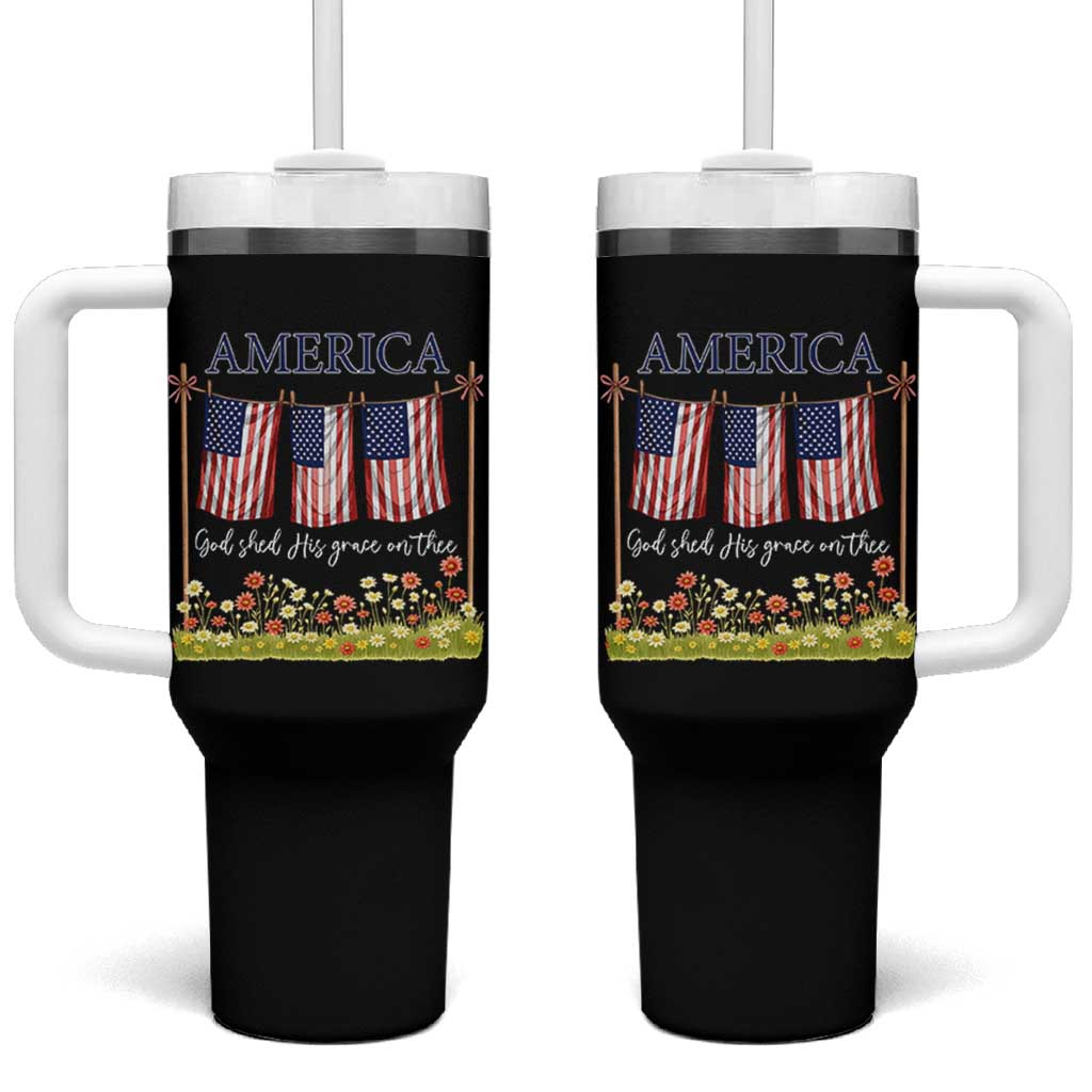 Funny America God Shed His Grace On Thee Tumbler With Handle 4th Of July Christian American Flag - Wonder Print Shop
