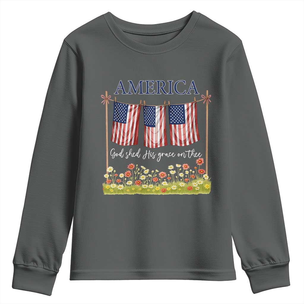 Funny America God Shed His Grace On Thee Youth Sweatshirt 4th Of July Christian American Flag - Wonder Print Shop