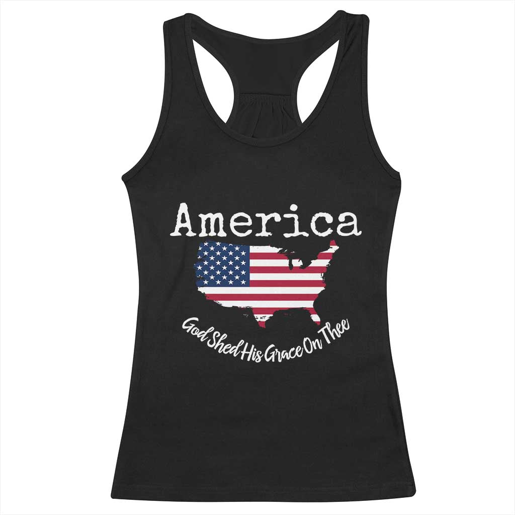 Funny America God Shed His Grace On Thee 4th of July Racerback Tank Top - Wonder Print Shop