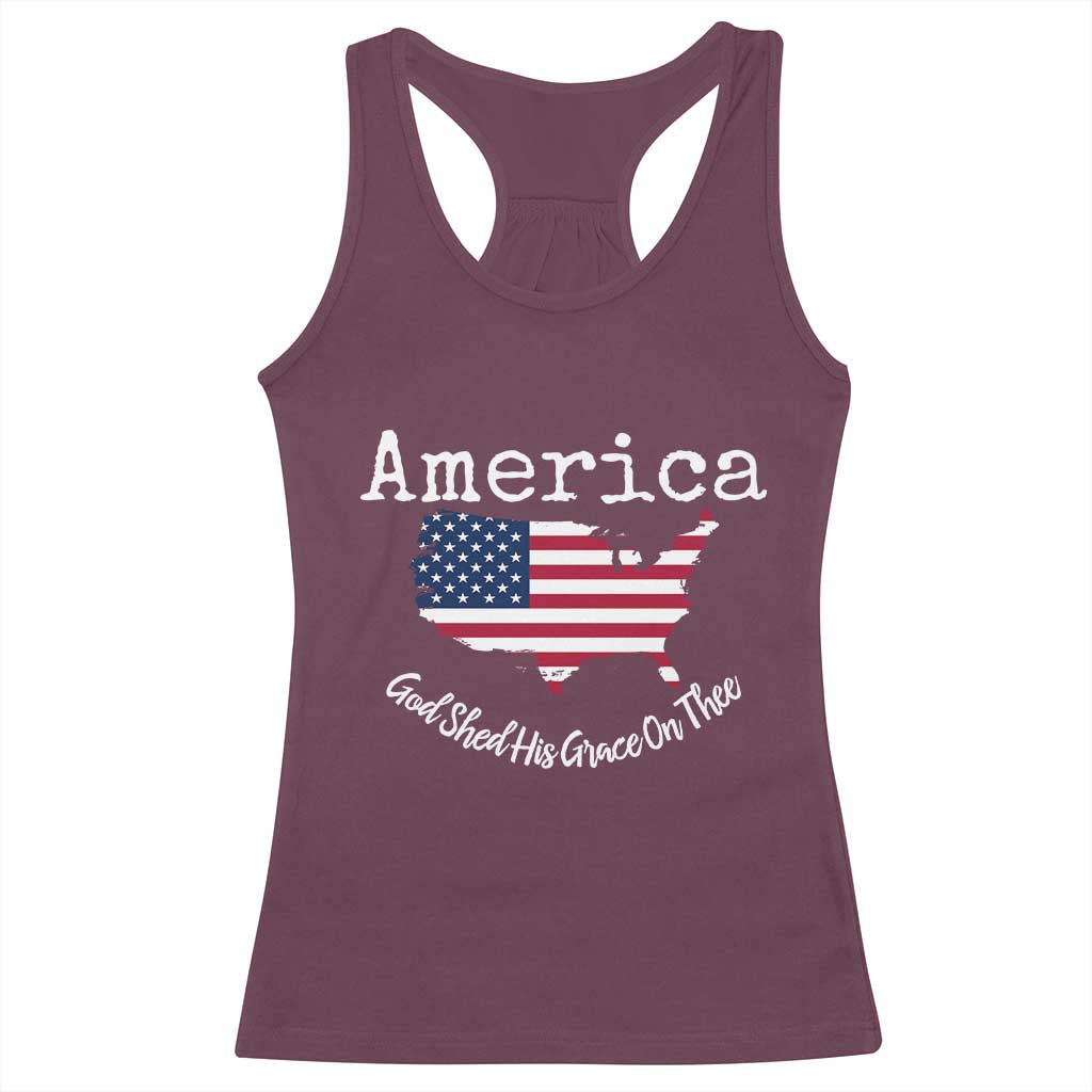 Funny America God Shed His Grace On Thee 4th of July Racerback Tank Top - Wonder Print Shop