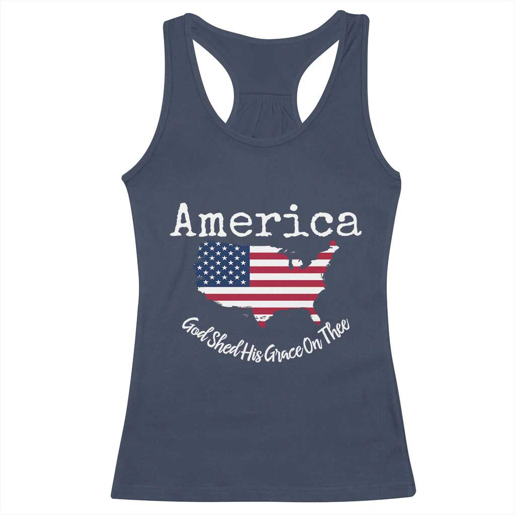 Funny America God Shed His Grace On Thee 4th of July Racerback Tank Top - Wonder Print Shop