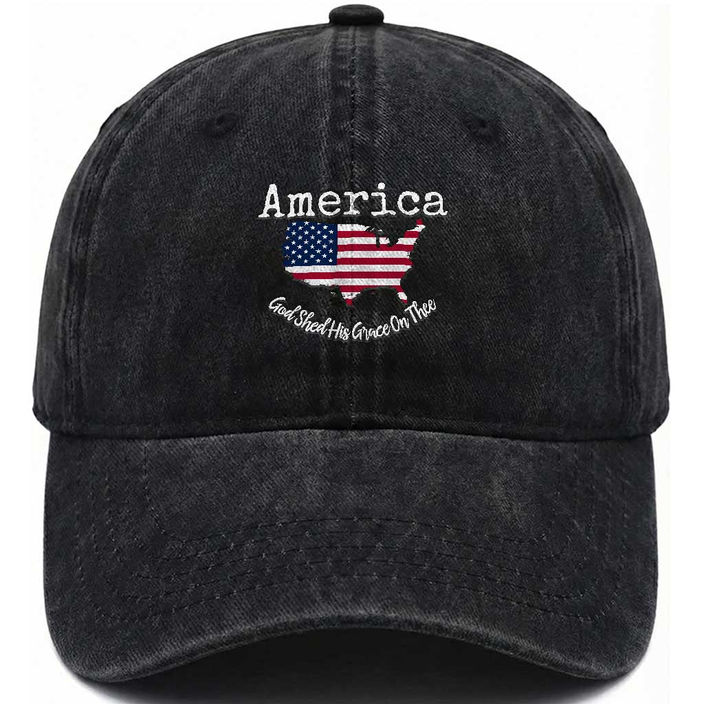 Funny America God Shed His Grace On Thee 4th of July Washed Cotton Baseball Cap