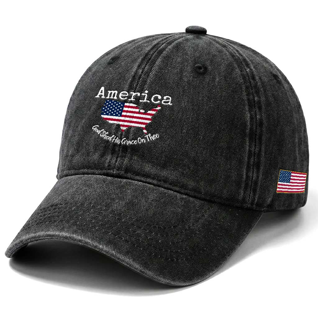 Funny America God Shed His Grace On Thee 4th of July Washed Cotton Baseball Cap