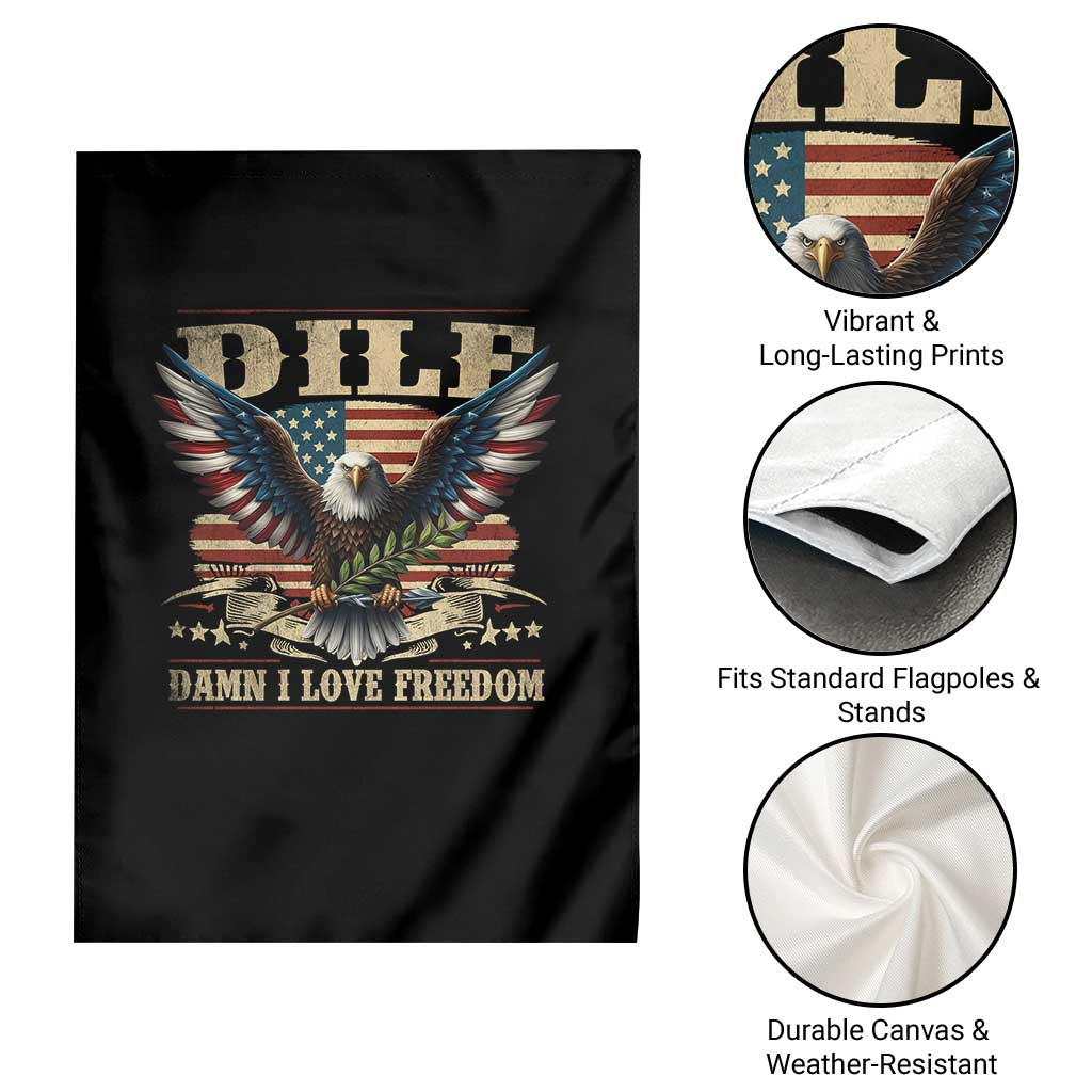 Funny 4th Of July DILF Damn I Love Freedom Garden Flag Bald Eagle American Flag - Wonder Print Shop