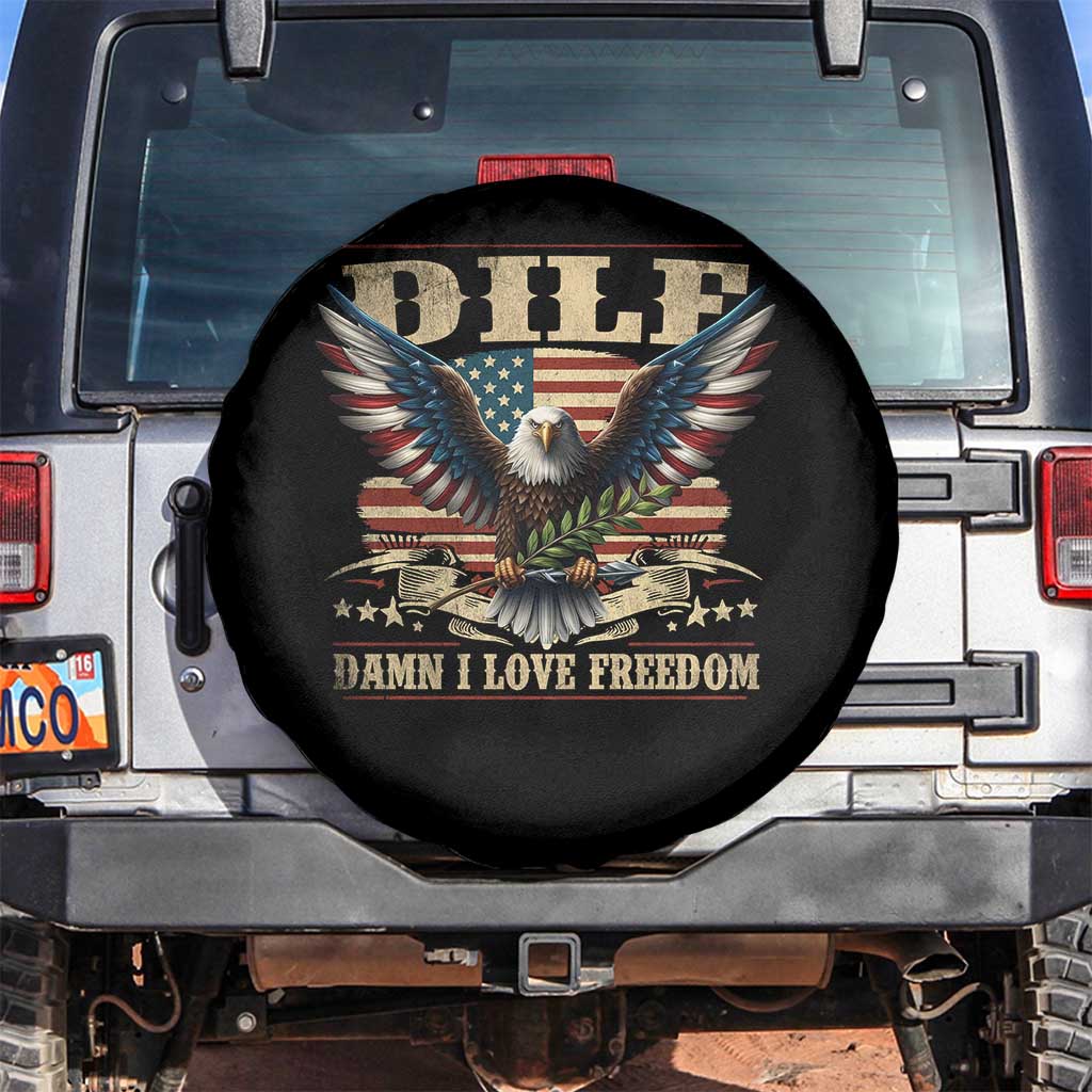 Funny 4th Of July DILF Damn I Love Freedom Spare Tire Cover Bald Eagle American Flag - Wonder Print Shop