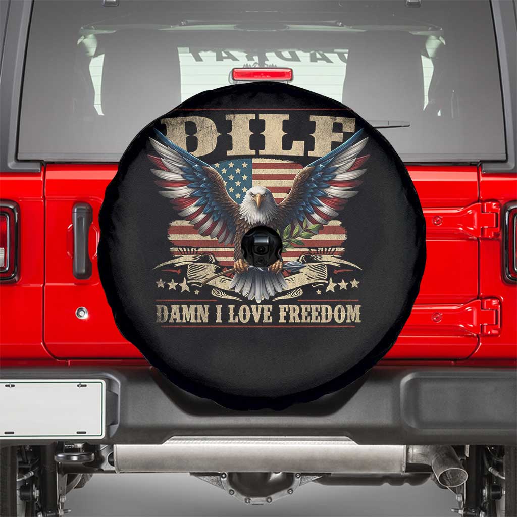 Funny 4th Of July DILF Damn I Love Freedom Spare Tire Cover Bald Eagle American Flag - Wonder Print Shop