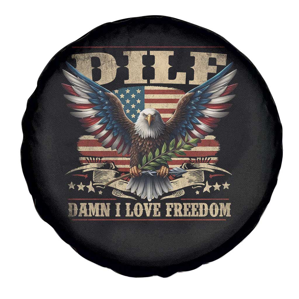 Funny 4th Of July DILF Damn I Love Freedom Spare Tire Cover Bald Eagle American Flag - Wonder Print Shop
