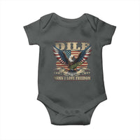 Funny 4th Of July DILF Damn I Love Freedom Baby Onesie Bald Eagle American Flag - Wonder Print Shop
