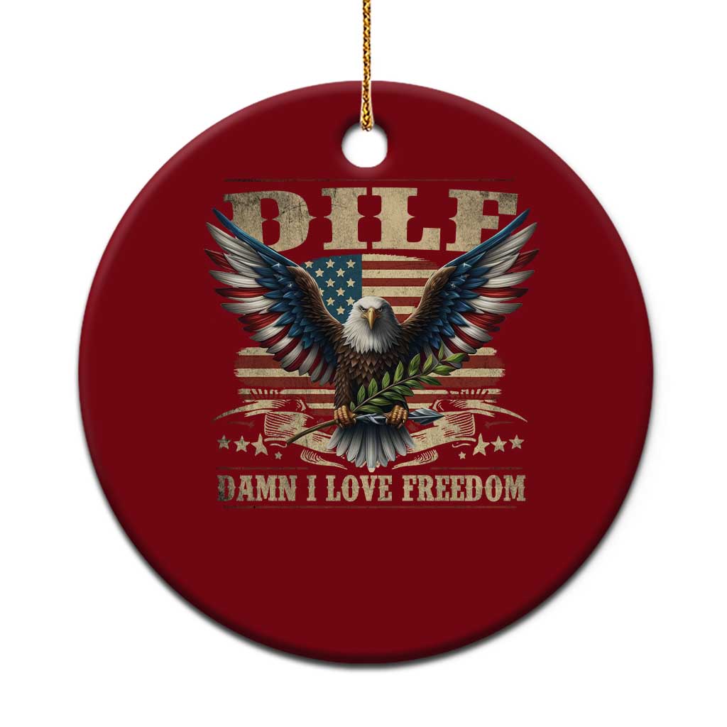 Funny 4th Of July DILF Damn I Love Freedom Ceramic Ornament Bald Eagle American Flag - Wonder Print Shop
