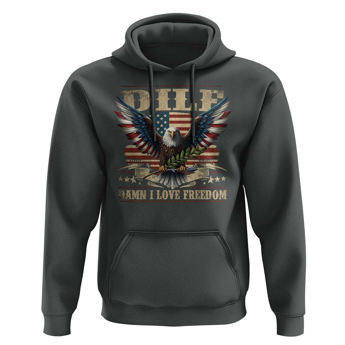 Funny 4th Of July DILF Damn I Love Freedom Hoodie Bald Eagle American Flag - Wonder Print Shop