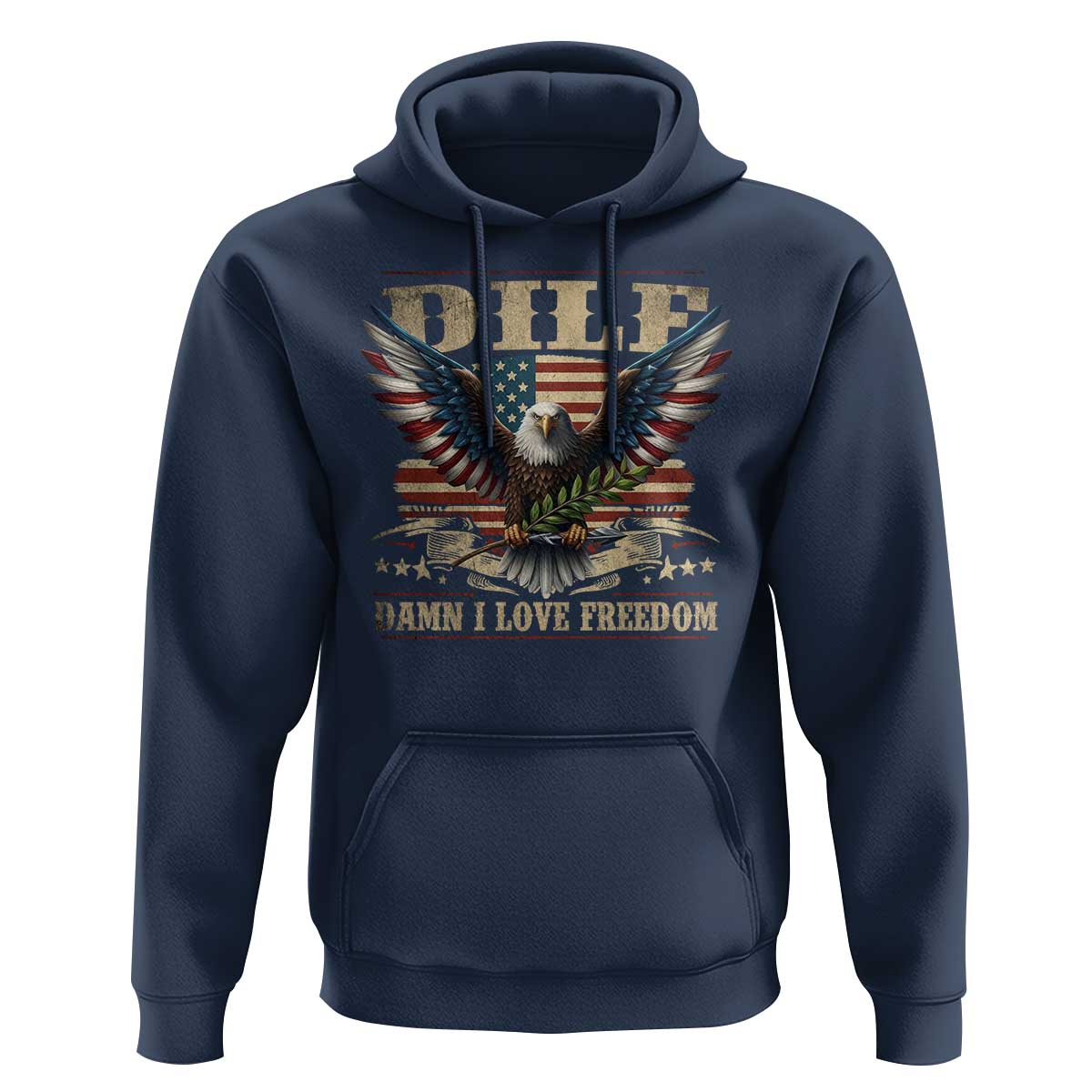 Funny 4th Of July DILF Damn I Love Freedom Hoodie Bald Eagle American Flag - Wonder Print Shop