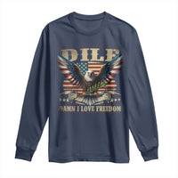 Funny 4th Of July DILF Damn I Love Freedom Long Sleeve Shirt Bald Eagle American Flag - Wonder Print Shop