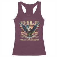 Funny 4th Of July DILF Damn I Love Freedom Racerback Tank Top Bald Eagle American Flag - Wonder Print Shop