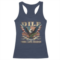 Funny 4th Of July DILF Damn I Love Freedom Racerback Tank Top Bald Eagle American Flag - Wonder Print Shop