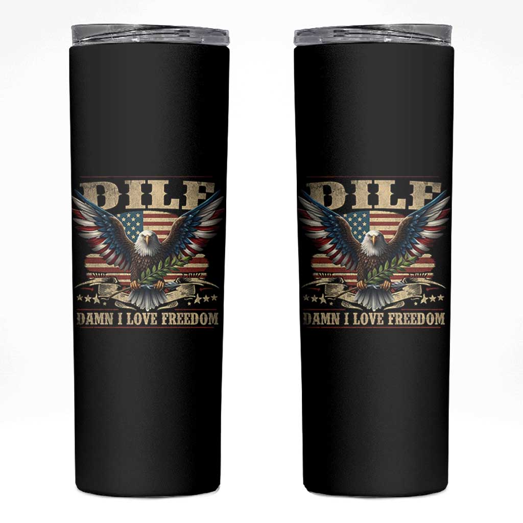 Funny 4th Of July DILF Damn I Love Freedom Skinny Tumbler Bald Eagle American Flag - Wonder Print Shop