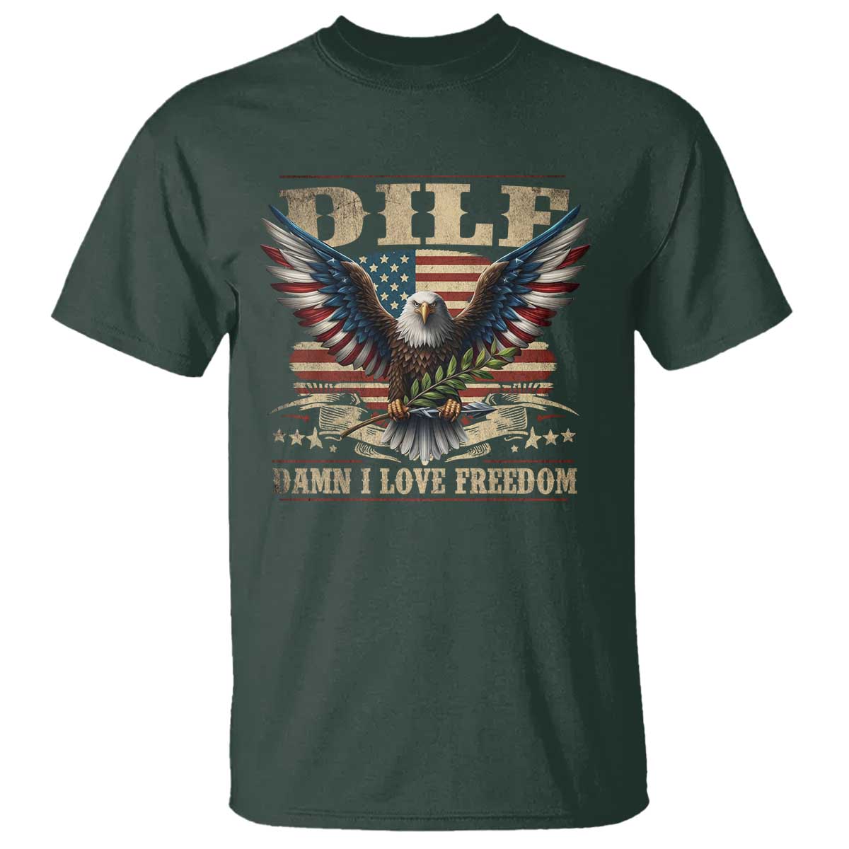 Funny 4th Of July DILF Damn I Love Freedom T Shirt Bald Eagle American Flag - Wonder Print Shop