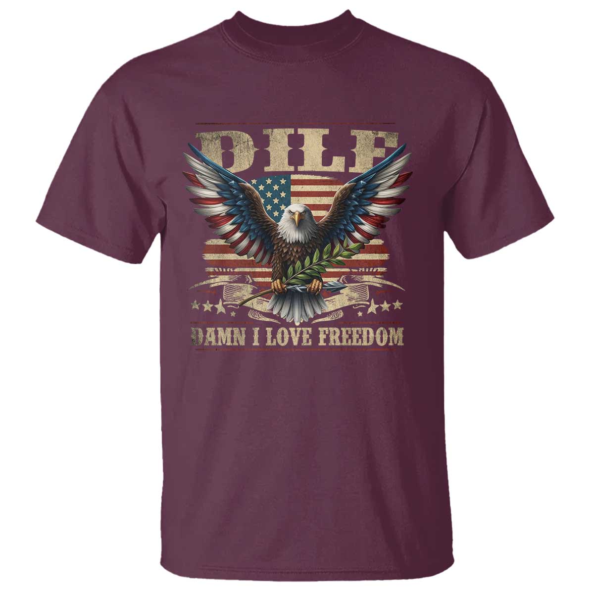 Funny 4th Of July DILF Damn I Love Freedom T Shirt Bald Eagle American Flag - Wonder Print Shop