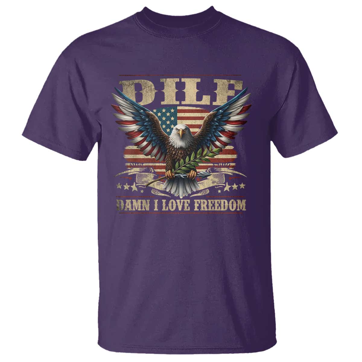 Funny 4th Of July DILF Damn I Love Freedom T Shirt Bald Eagle American Flag - Wonder Print Shop