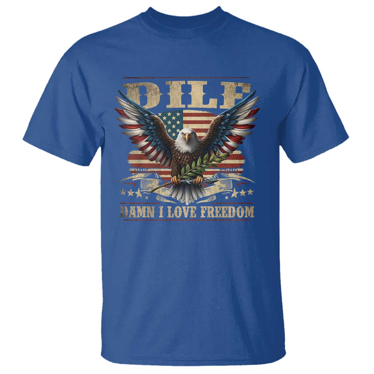 Funny 4th Of July DILF Damn I Love Freedom T Shirt Bald Eagle American Flag - Wonder Print Shop