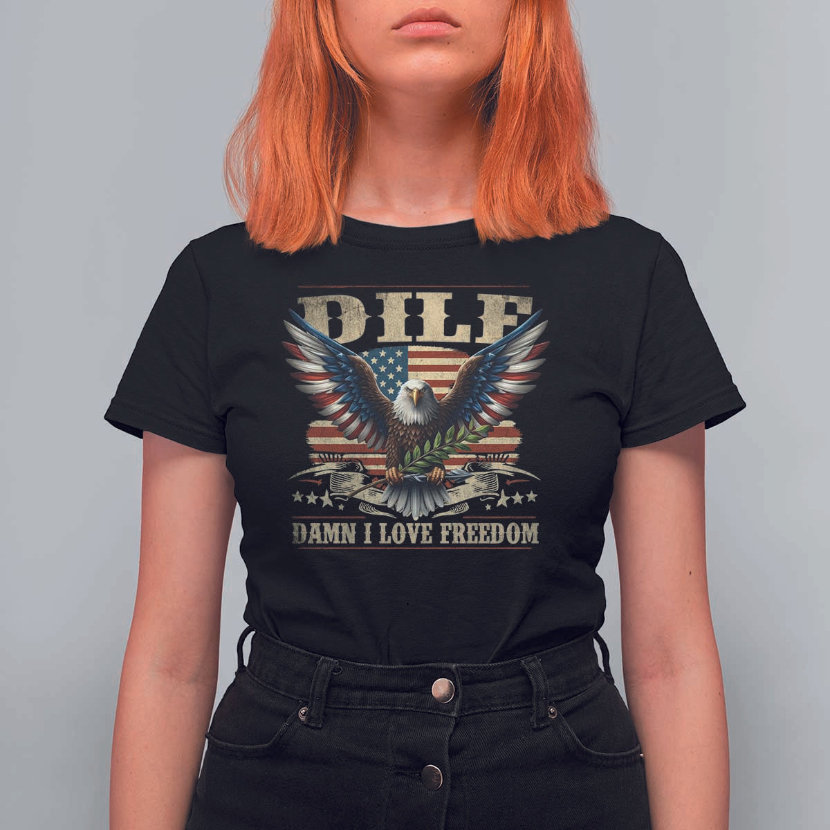 Funny 4th Of July DILF Damn I Love Freedom T Shirt For Women Bald Eagle American Flag - Wonder Print Shop
