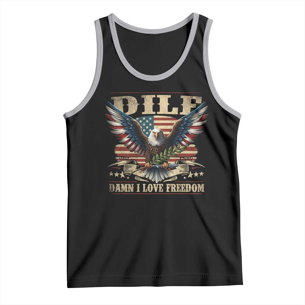 Funny 4th Of July DILF Damn I Love Freedom Tank Top Bald Eagle American Flag - Wonder Print Shop