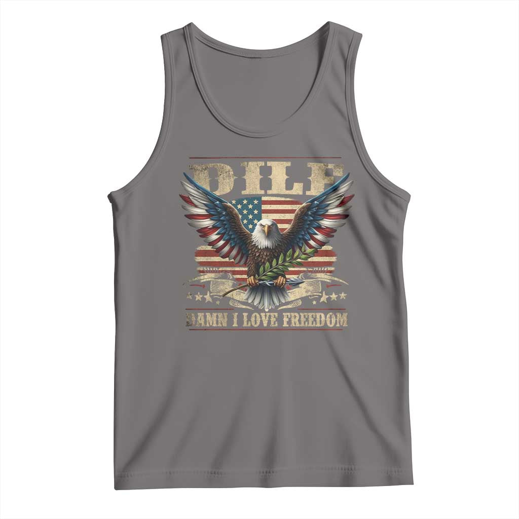Funny 4th Of July DILF Damn I Love Freedom Tank Top Bald Eagle American Flag - Wonder Print Shop