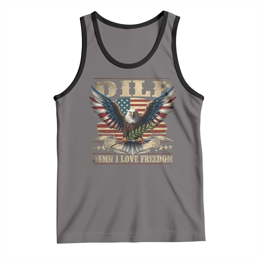 Funny 4th Of July DILF Damn I Love Freedom Tank Top Bald Eagle American Flag - Wonder Print Shop