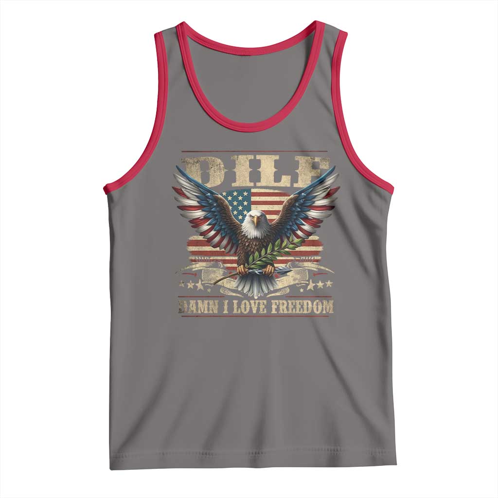 Funny 4th Of July DILF Damn I Love Freedom Tank Top Bald Eagle American Flag - Wonder Print Shop