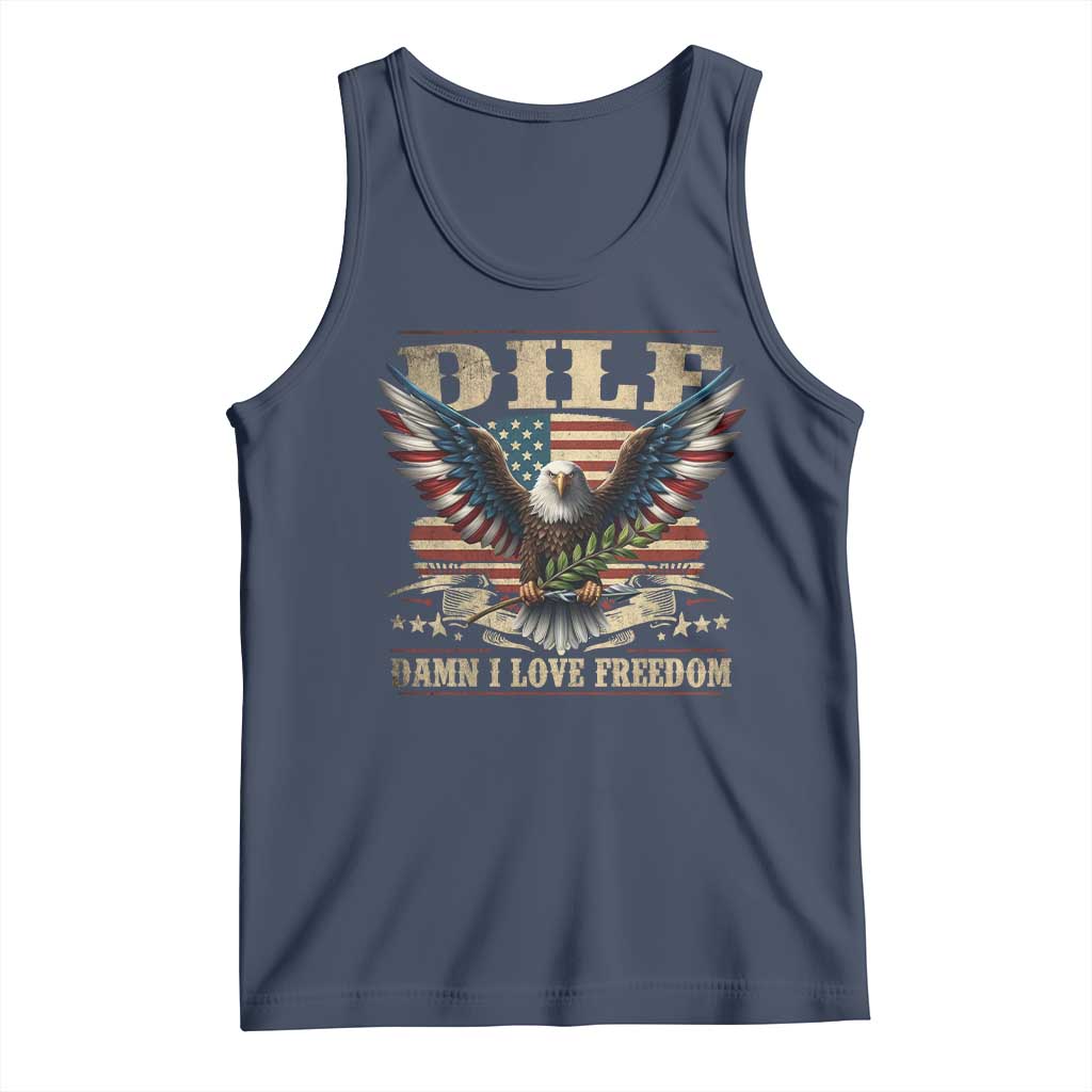 Funny 4th Of July DILF Damn I Love Freedom Tank Top Bald Eagle American Flag - Wonder Print Shop