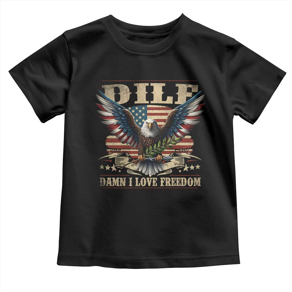 Funny 4th Of July DILF Damn I Love Freedom Toddler T Shirt Bald Eagle American Flag - Wonder Print Shop