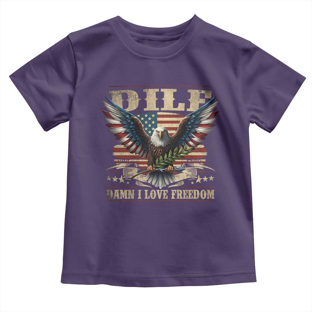 Funny 4th Of July DILF Damn I Love Freedom Toddler T Shirt Bald Eagle American Flag - Wonder Print Shop