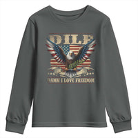Funny 4th Of July DILF Damn I Love Freedom Youth Sweatshirt Bald Eagle American Flag - Wonder Print Shop