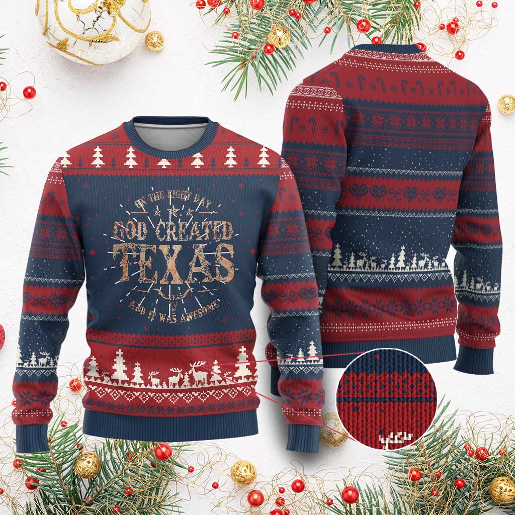 Funny On The Eight Day God Created Texas And It Was Awesome Knitted Sweatshirt American Texan - Wonder Print Shop