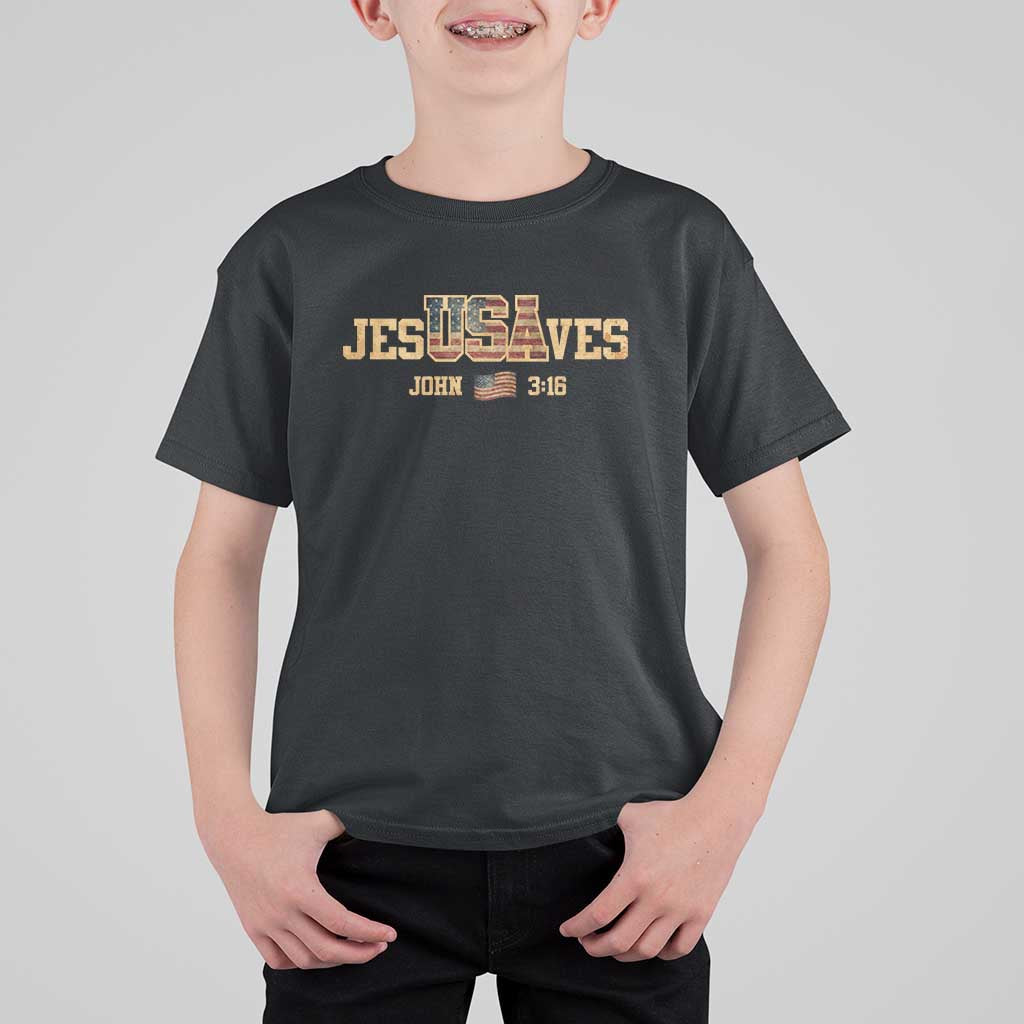 Funny Jesus Saves USA John 3 16 T Shirt For Kid Christian 4th Of July Bible Verse - Wonder Print Shop