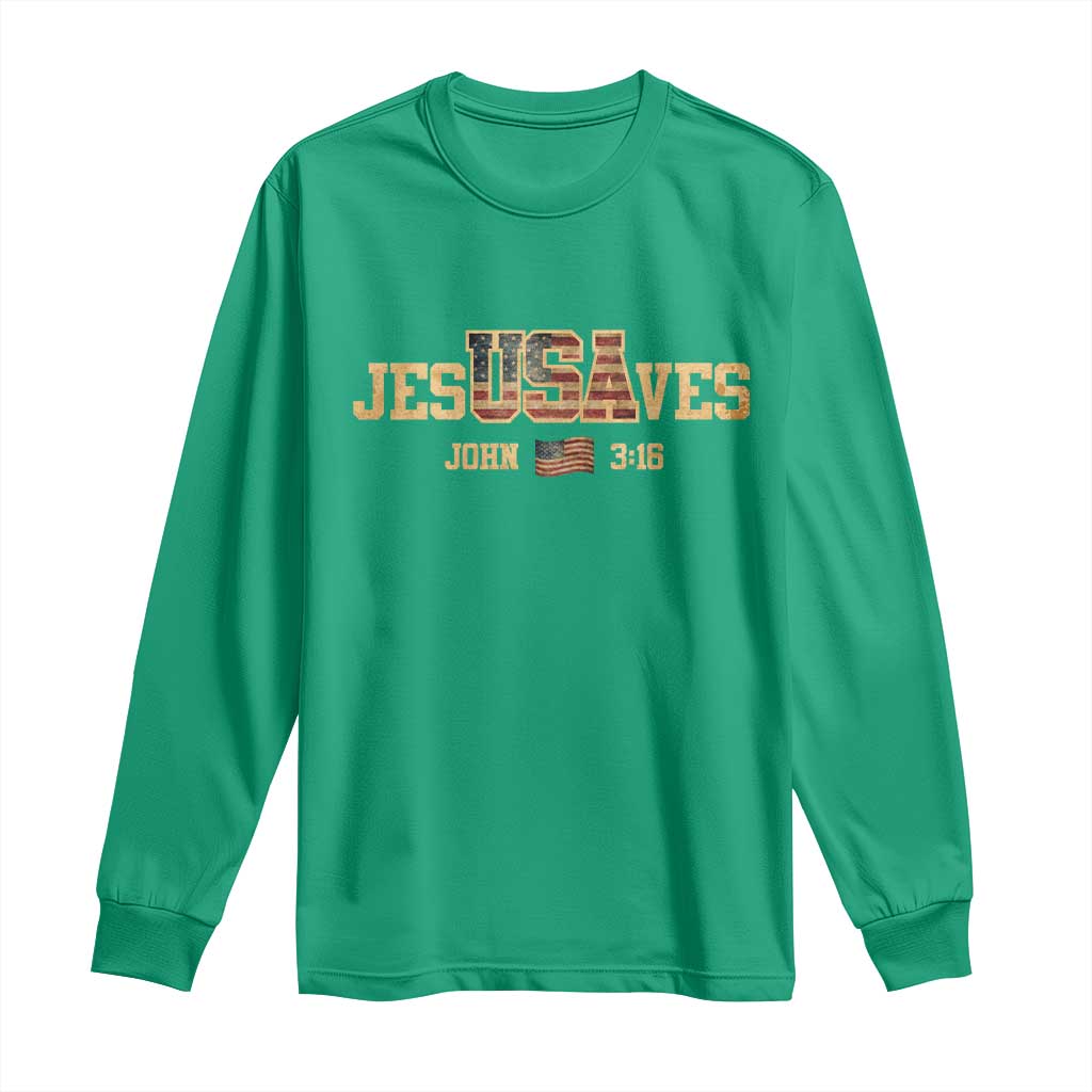 Funny Jesus Saves USA John 3 16 Long Sleeve Shirt Christian 4th Of July Bible Verse - Wonder Print Shop