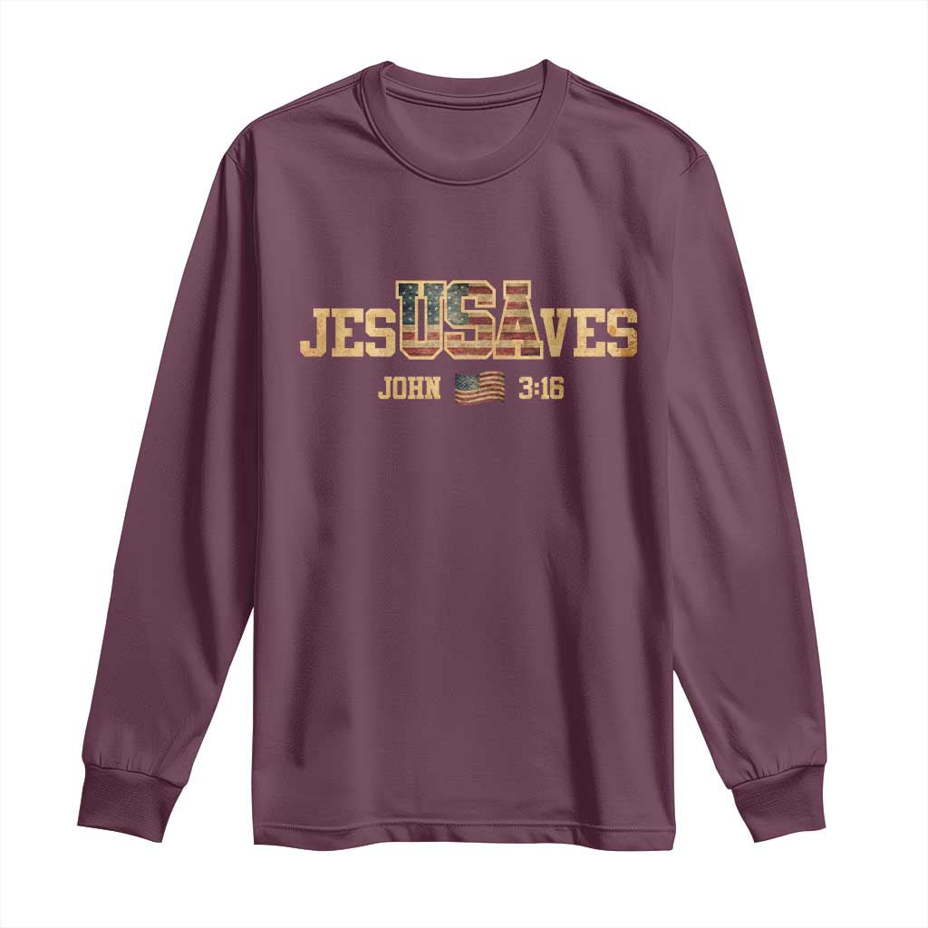 Funny Jesus Saves USA John 3 16 Long Sleeve Shirt Christian 4th Of July Bible Verse - Wonder Print Shop