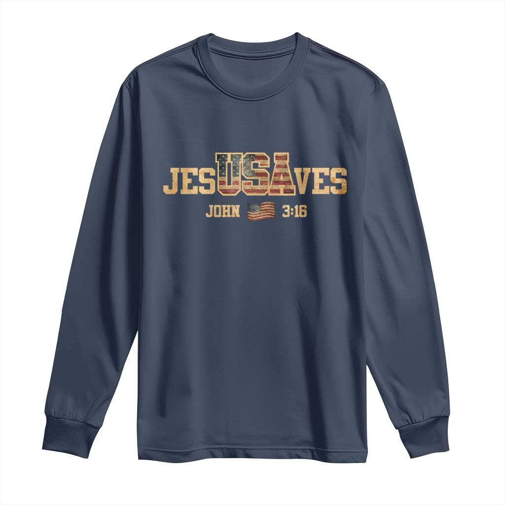 Funny Jesus Saves USA John 3 16 Long Sleeve Shirt Christian 4th Of July Bible Verse - Wonder Print Shop
