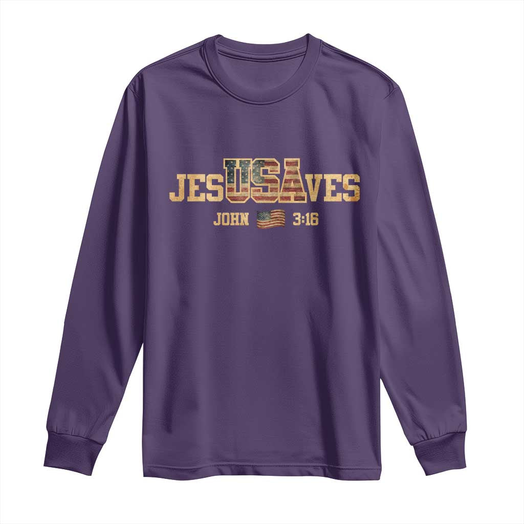 Funny Jesus Saves USA John 3 16 Long Sleeve Shirt Christian 4th Of July Bible Verse - Wonder Print Shop
