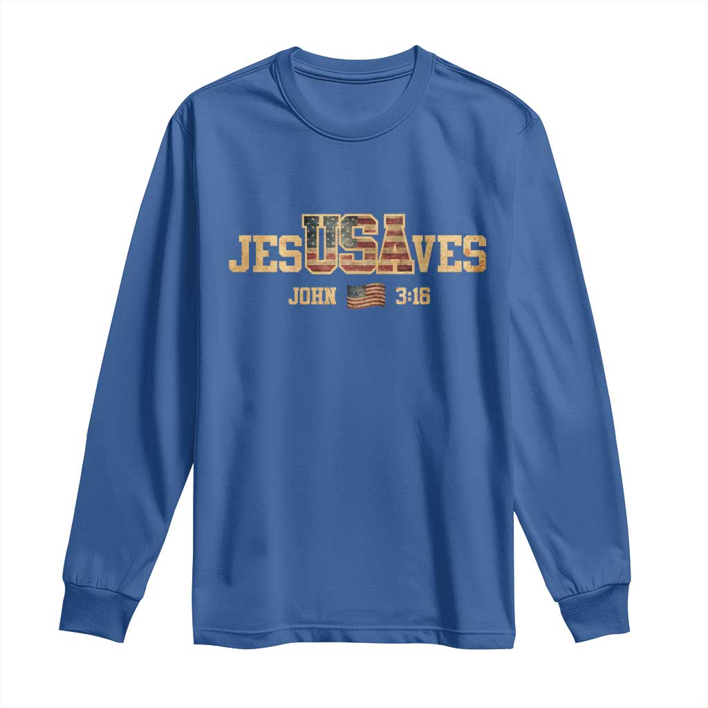 Funny Jesus Saves USA John 3 16 Long Sleeve Shirt Christian 4th Of July Bible Verse - Wonder Print Shop