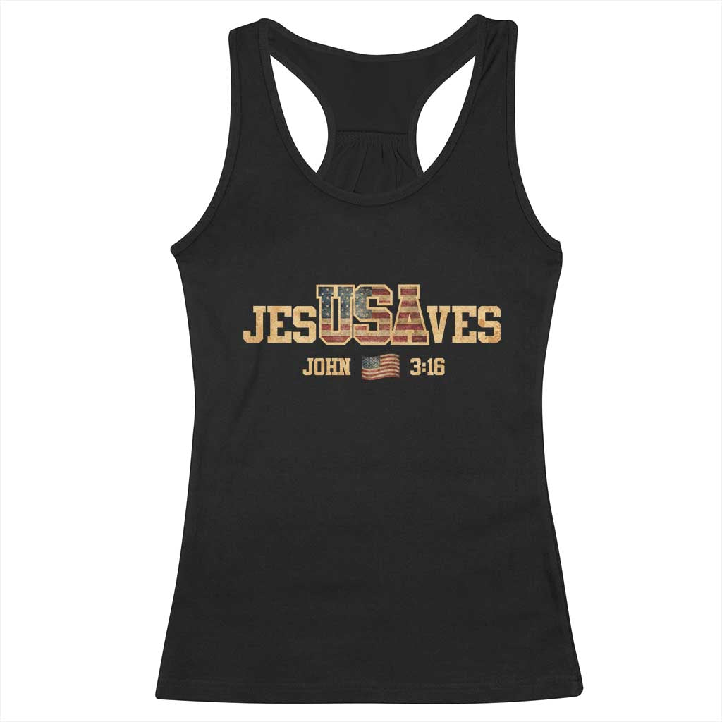 Funny Jesus Saves USA John 3 16 Racerback Tank Top Christian 4th Of July Bible Verse - Wonder Print Shop