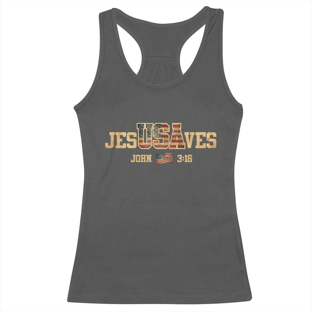 Funny Jesus Saves USA John 3 16 Racerback Tank Top Christian 4th Of July Bible Verse - Wonder Print Shop