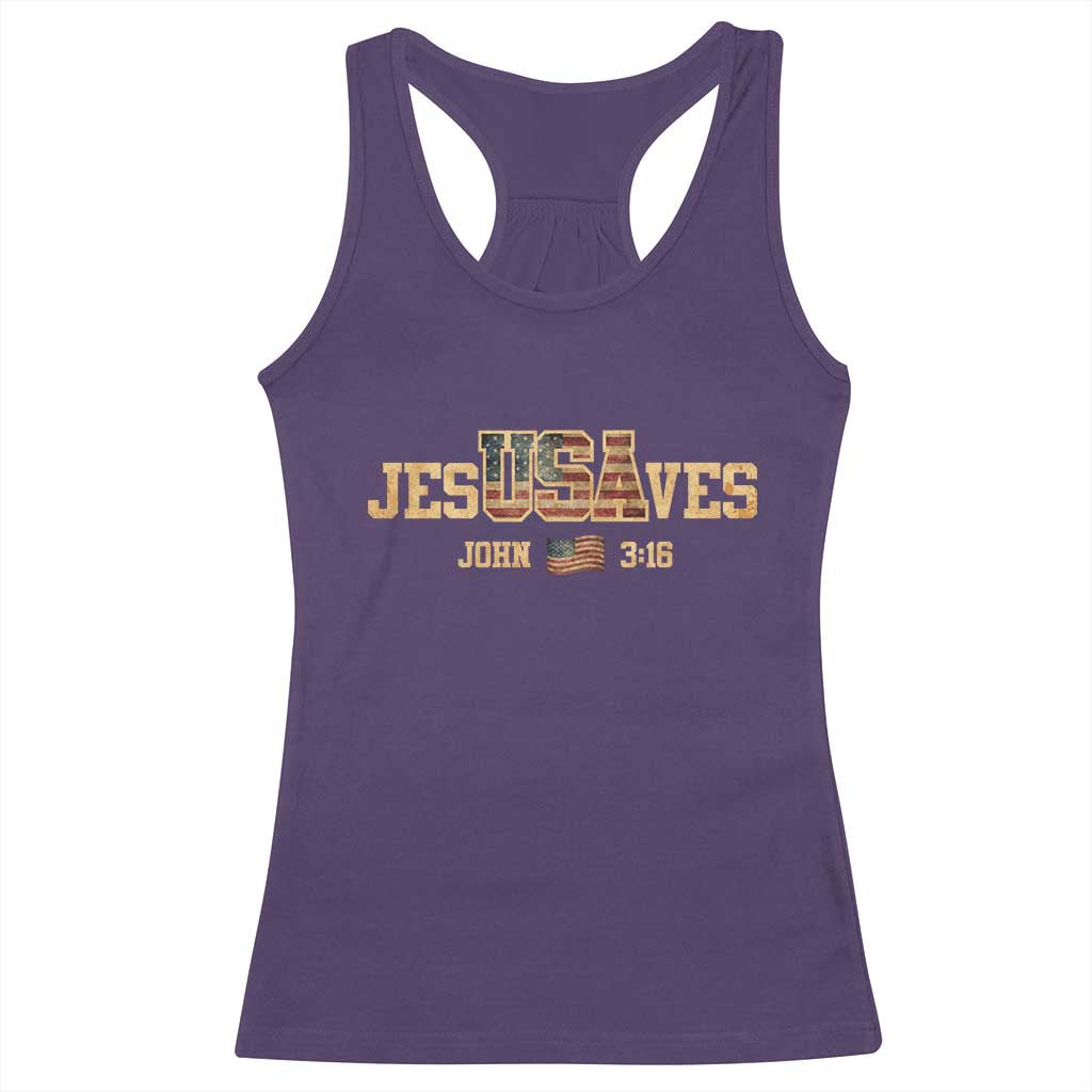 Funny Jesus Saves USA John 3 16 Racerback Tank Top Christian 4th Of July Bible Verse - Wonder Print Shop