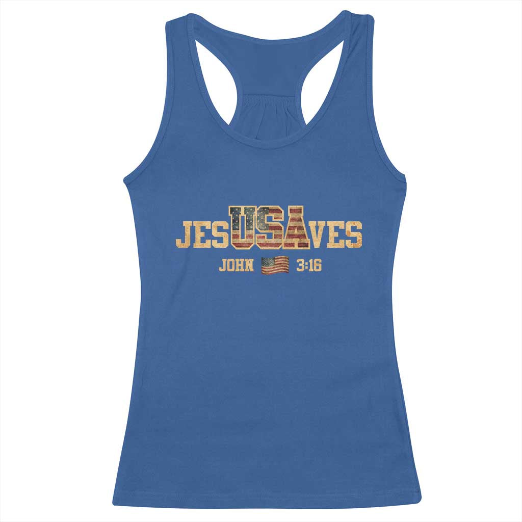 Funny Jesus Saves USA John 3 16 Racerback Tank Top Christian 4th Of July Bible Verse - Wonder Print Shop