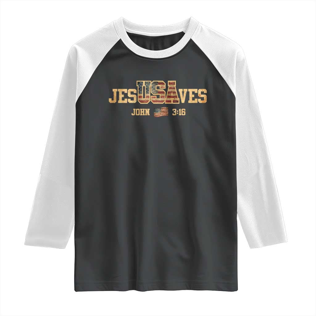 Funny Jesus Saves USA John 3 16 Raglan Shirt Christian 4th Of July Bible Verse - Wonder Print Shop