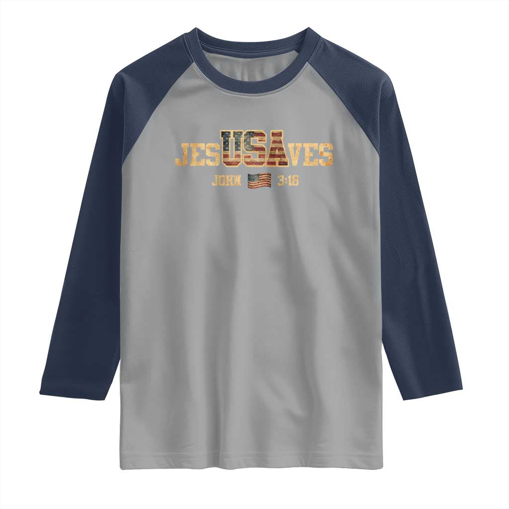 Funny Jesus Saves USA John 3 16 Raglan Shirt Christian 4th Of July Bible Verse - Wonder Print Shop