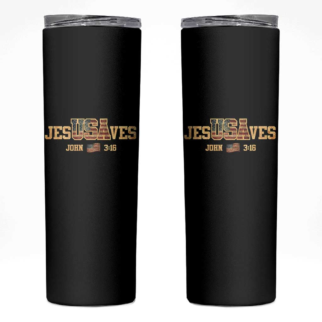 Funny Jesus Saves USA John 3 16 Skinny Tumbler Christian 4th Of July Bible Verse - Wonder Print Shop